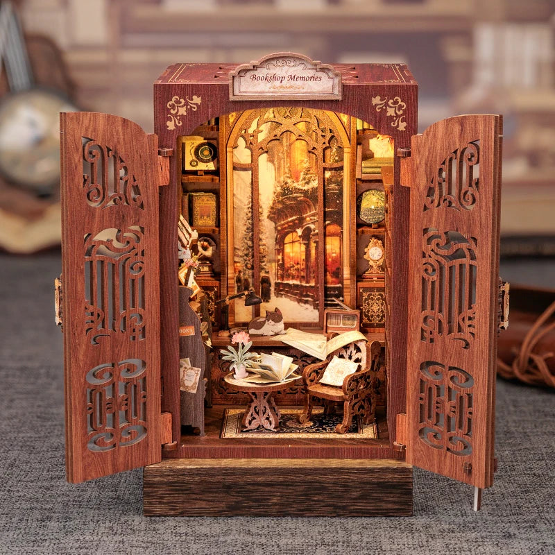 CUTEBEE DIY Book Nook Kit Miniature Wooden Dollhouse with Light