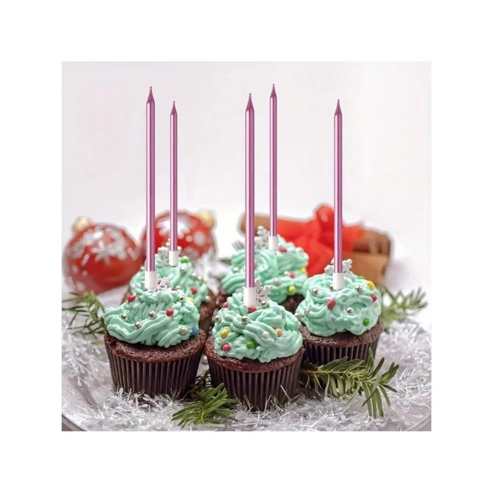6 Pieces Metallic Candle Long Green Candle Birthday Candles with