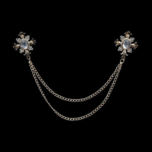 Fashion Gentleman Tassel Brooch For Men Suit Shirt Collar Crystal