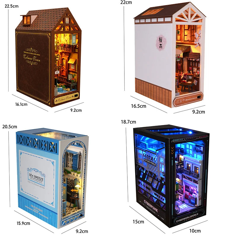 DIY Wooden Book Nook Miniatures Shelf Insert Dollhouse Building