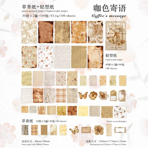 JIANQI 100pcs Vintage Decor Scrapbooking Materials Paper Combo Kit DIY