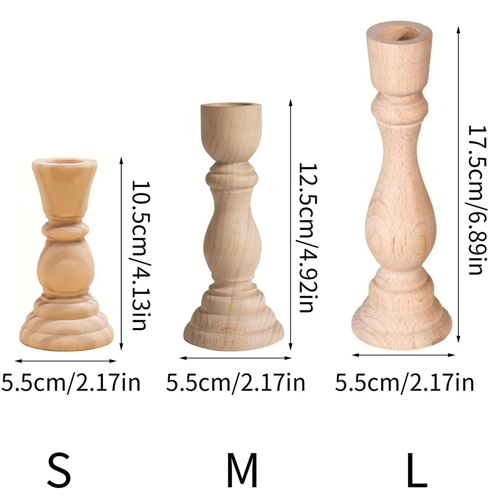 Wooden Candlesticks Unfinished Wood Candle Holder Pillar Taper Candle