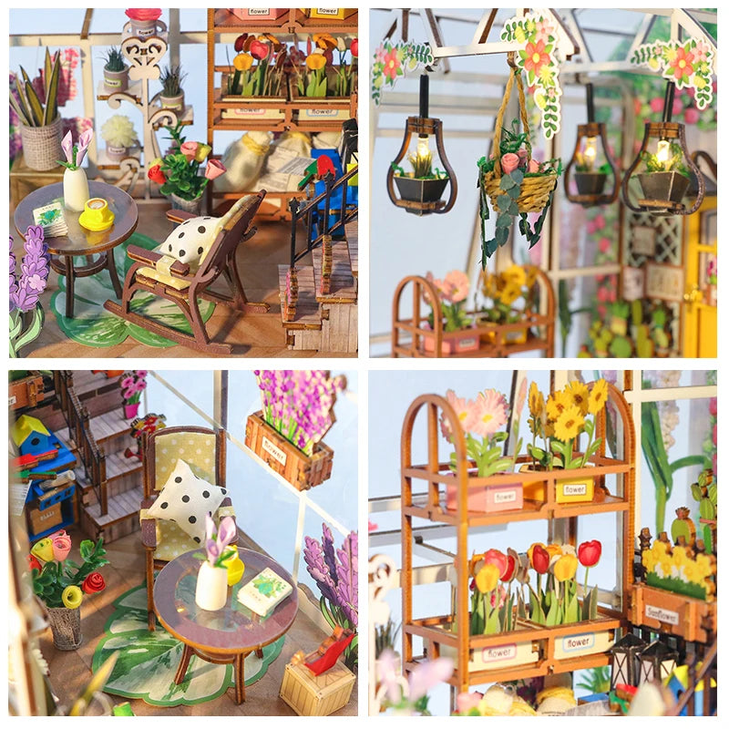 DIY Garden House Book Nook Shelf Insert Miniature Building Kits Wooden