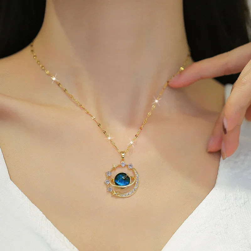 Starry Planet, Light Luxury Charm, Full Diamond Necklace, Versatile