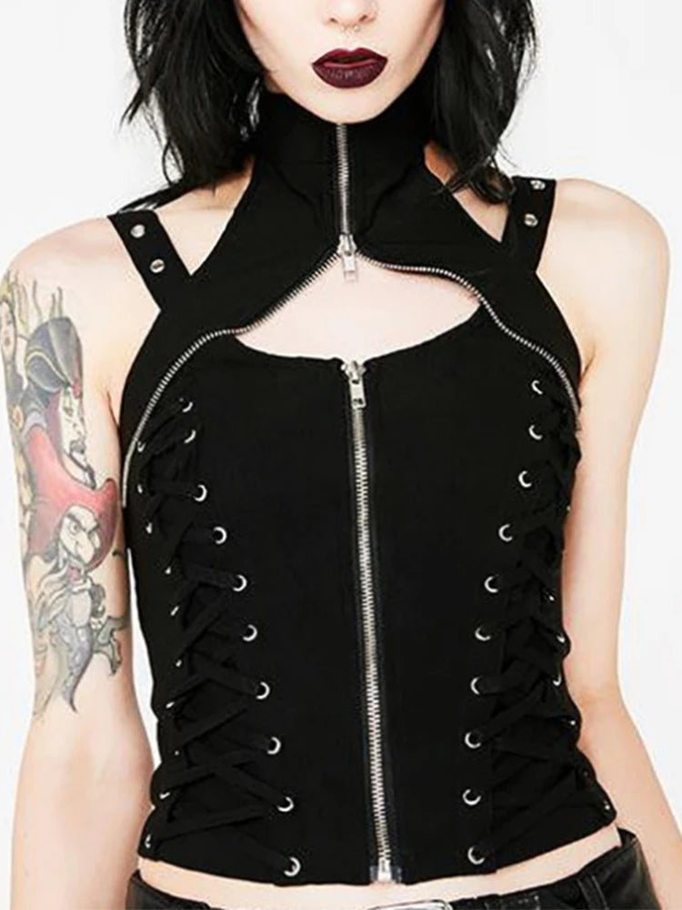 AltGoth Dark Gothic Vintage Bandage Vest For Women Harajuku Punk Grunge Streetwear