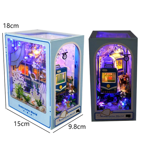 DIY Book Nook Kit Mini 3D Wooden Bookshelf Set Doll House Bookshelf