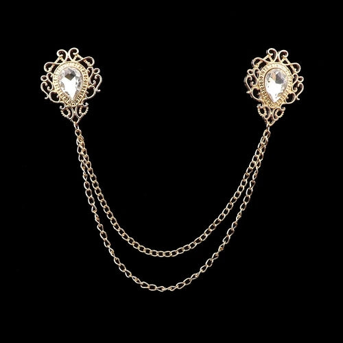 Fashion Gentleman Tassel Brooch For Men Suit Shirt Collar Crystal