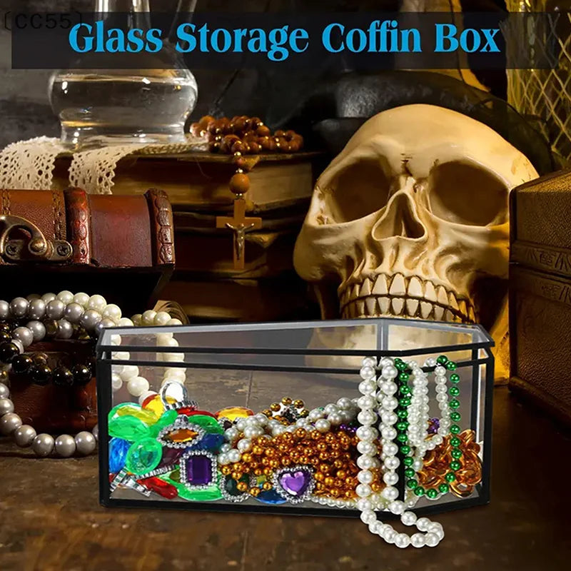 〔CC55〕Gothic Coffin Glass Jewelry Box Vintage Display Case Halloween