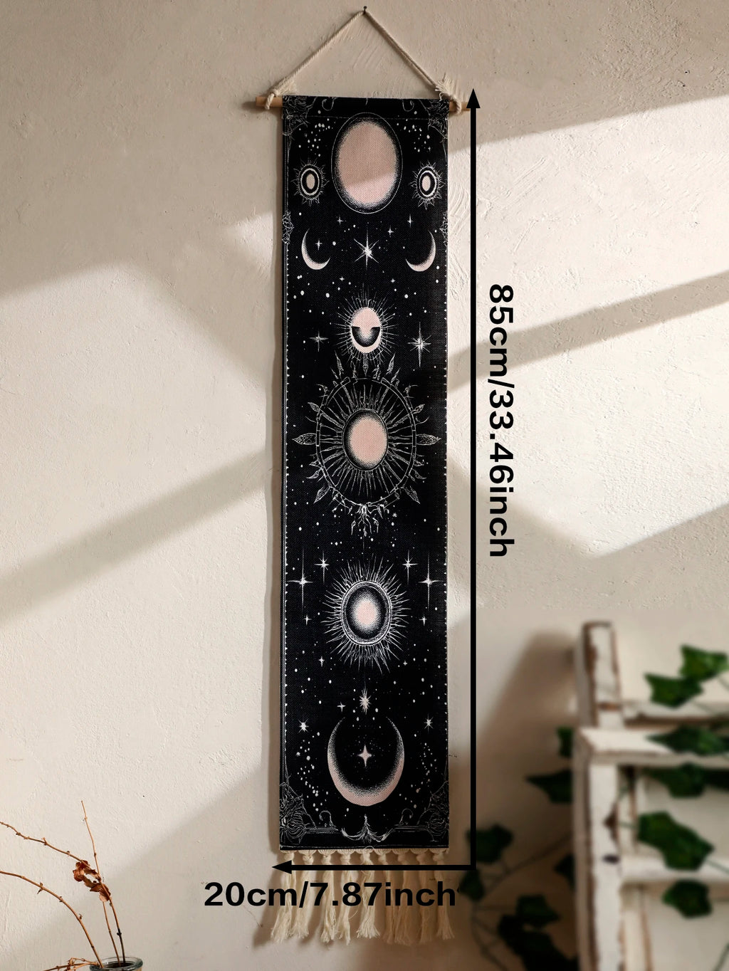 Moon Phase Celestial Wall Tapestry Boho Black And White For Gothic Home Decor Lovers