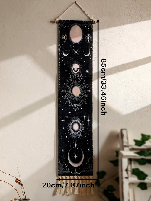 Moon Phase Celestial Wall Tapestry Boho Black And White For Gothic Home Decor Lovers