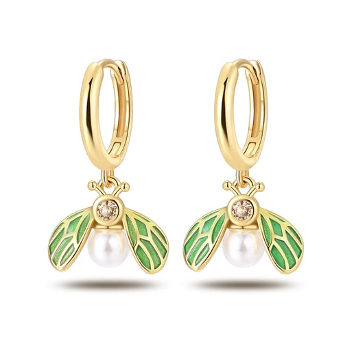 Classic Earrings 925 Silver Stars Moons Pearls Bees Golden Hoop