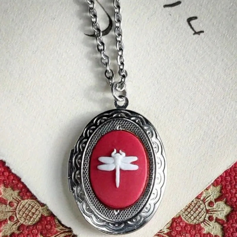 Gothic Vintage Black Red Purple Dragonfly Pendant Necklace Women's