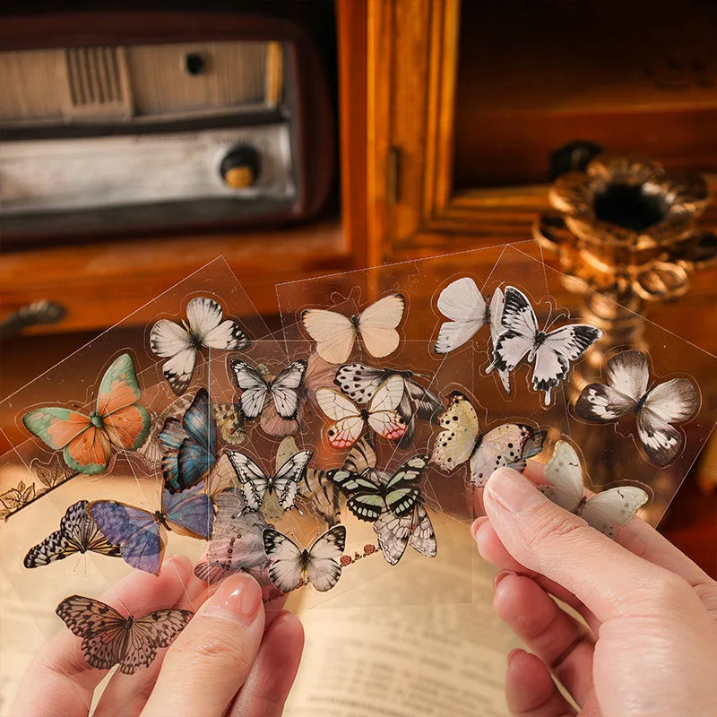 100 Pieces Large Box Stickers Vintage Butterfly Flowers Plant Decorative for Crafts and Scrapbooking