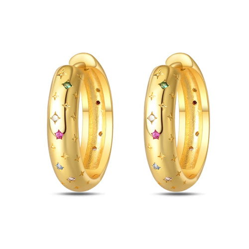 Classic Earrings 925 Silver Stars Moons Pearls Bees Golden Hoop