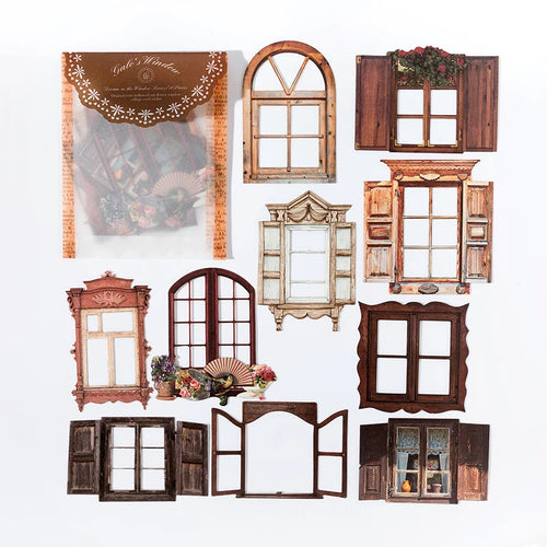 JIANQI 10 Pcs Laser Hollow Doors Windows Stickers Junk Journal Planner