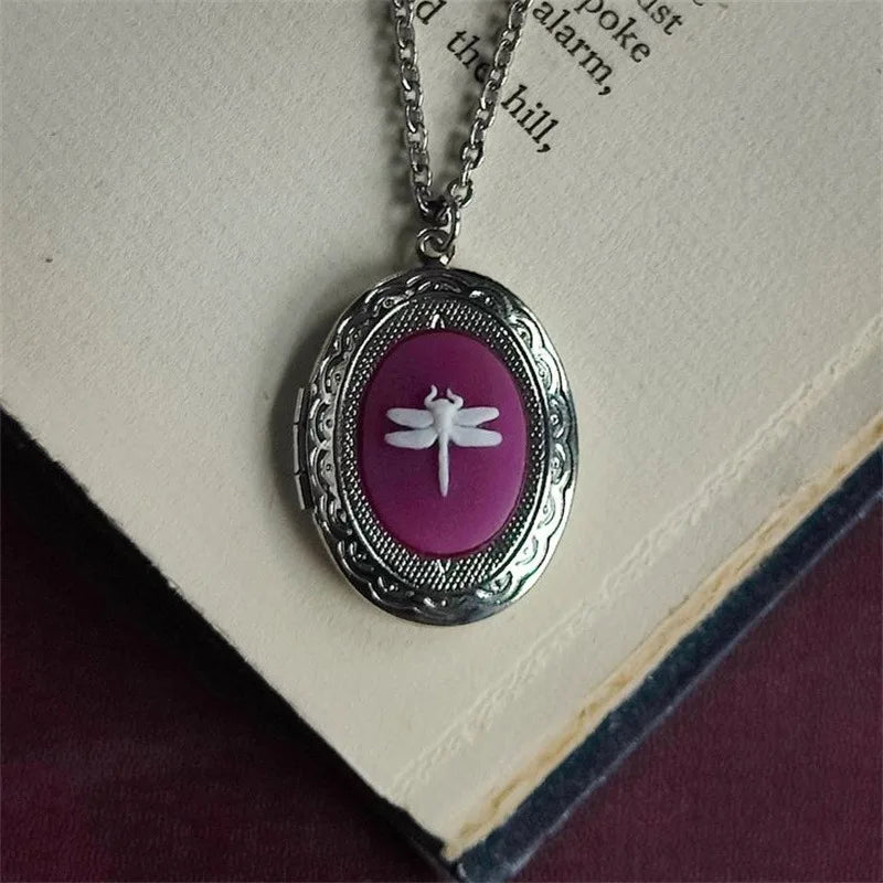 Gothic Vintage Black Red Purple Dragonfly Pendant Necklace Women's
