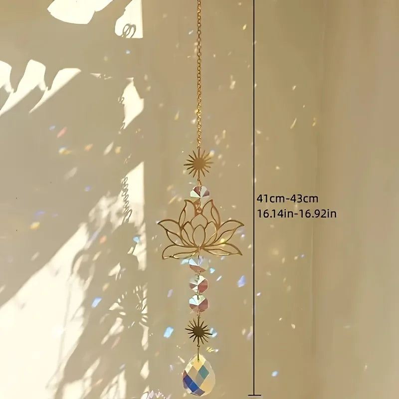 Lotus Flower Crystal Glass Suncatcher With Prism Beads Exquisite Gothic Home Decor For Crystal Collectors
