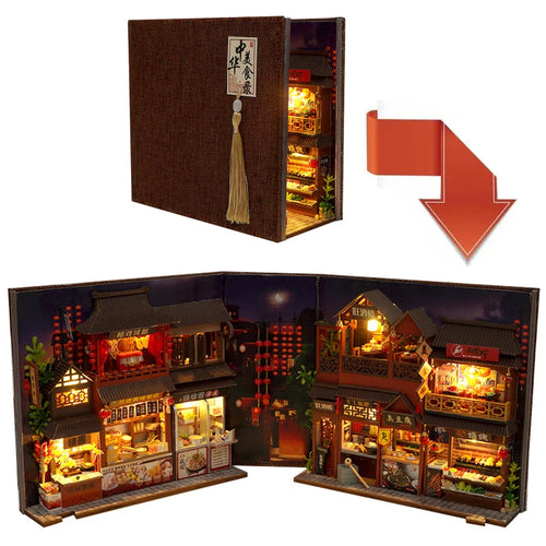 DIY Wooden Book Nook Shelf Insert Miniature Building Kits Cyberrpunk