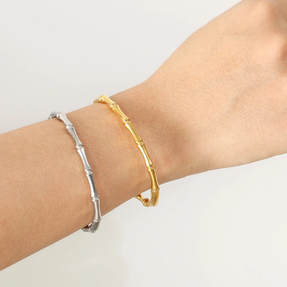 Fashion Smooth Ring Bamboo Shape Stainless Steel Bracelets For Women