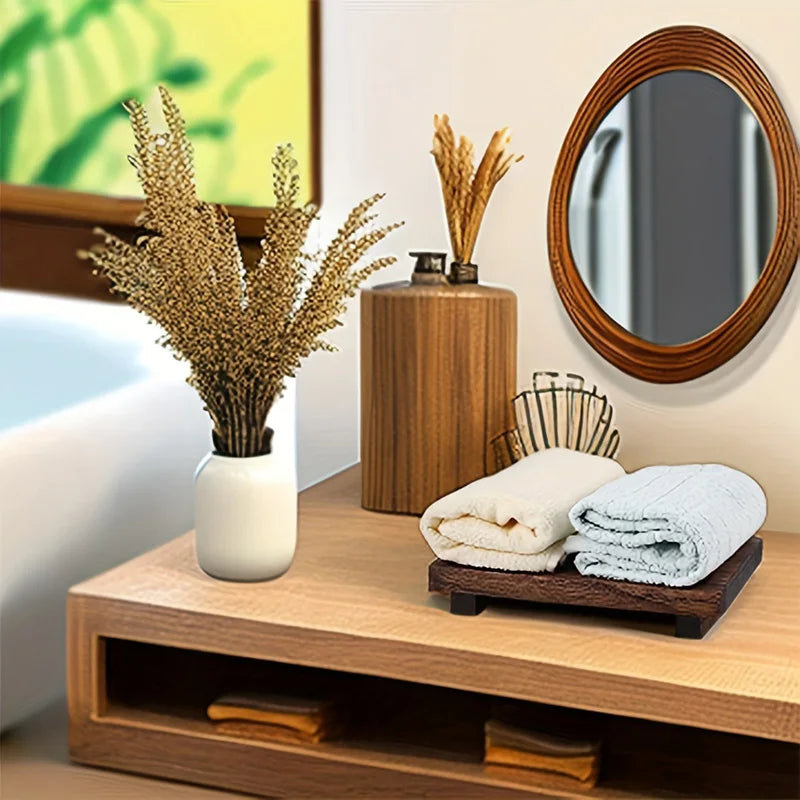 Retro Wooden Bathroom Tray Vanity Hands Soap Scented Candle Storage