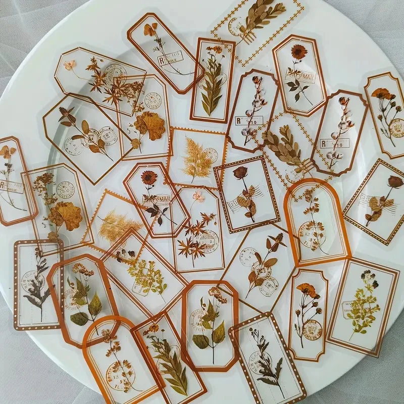 30pcs Vintage Flower Plant Leaf Hand Account DIY Decorative Sticker