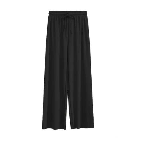 Women Ankle-Length Wide Leg Pants Casual Summer Solid Elastic Waist
