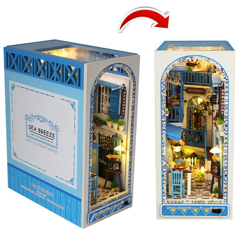 DIY Wooden Book Nook Shelf Insert Miniature Building Kits Cyberrpunk