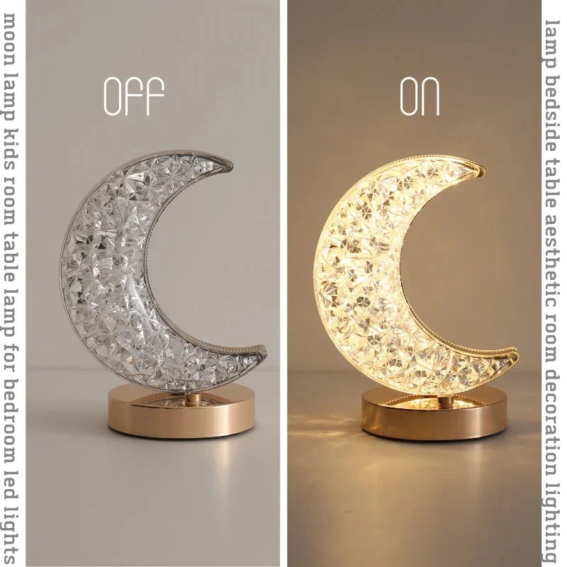Rechargeable Touch Dimming Night Light Moon Star Gothic Acrylic Metal USB Dimmer White Nature Warm For Girls Room Decor