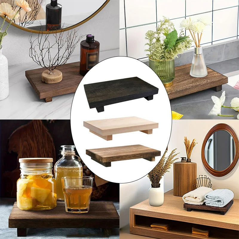 Retro Wooden Bathroom Tray Vanity Hands Soap Scented Candle Storage