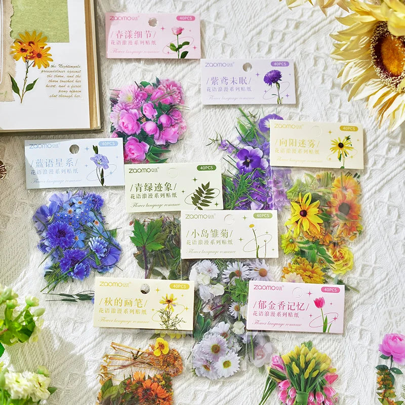 40 Pcs Green Leaf Decorative PET Stickers Set For Scrapbooking Plant Collection Nature Theme