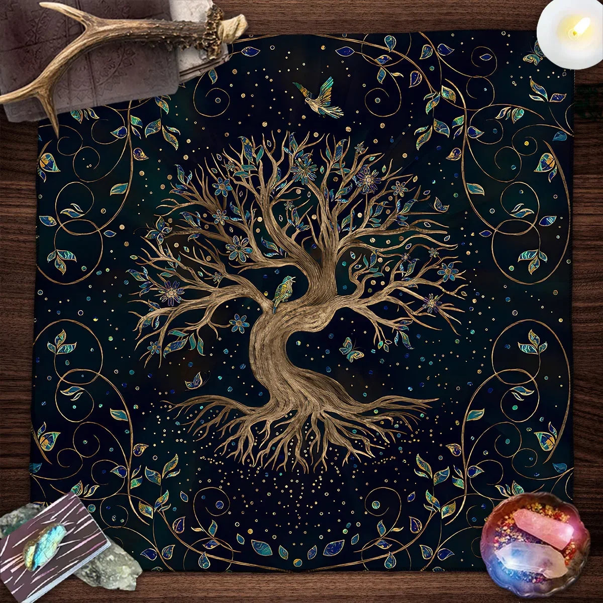 Tree Of Life Tarot Card Tablecloth Moon Phase Plants Table Cloth For