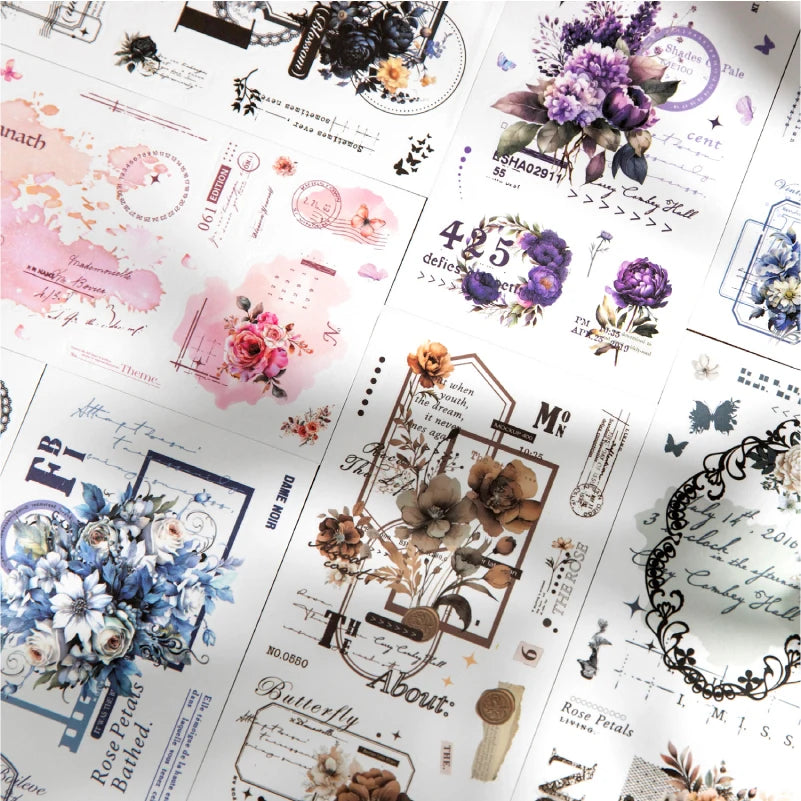 Journal GO 6pcs Flower Shadow Decorative Sticker Fresh Plant Flowers