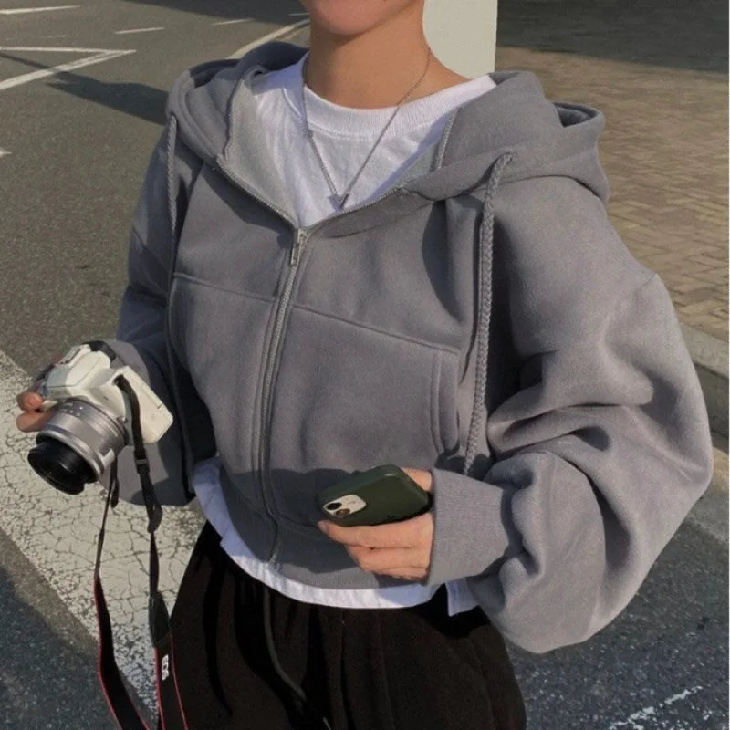 Fleece Lined Cropped Jacket For Spring And Autumn Versatile Slim Fit Outerwear Cozy Warmth