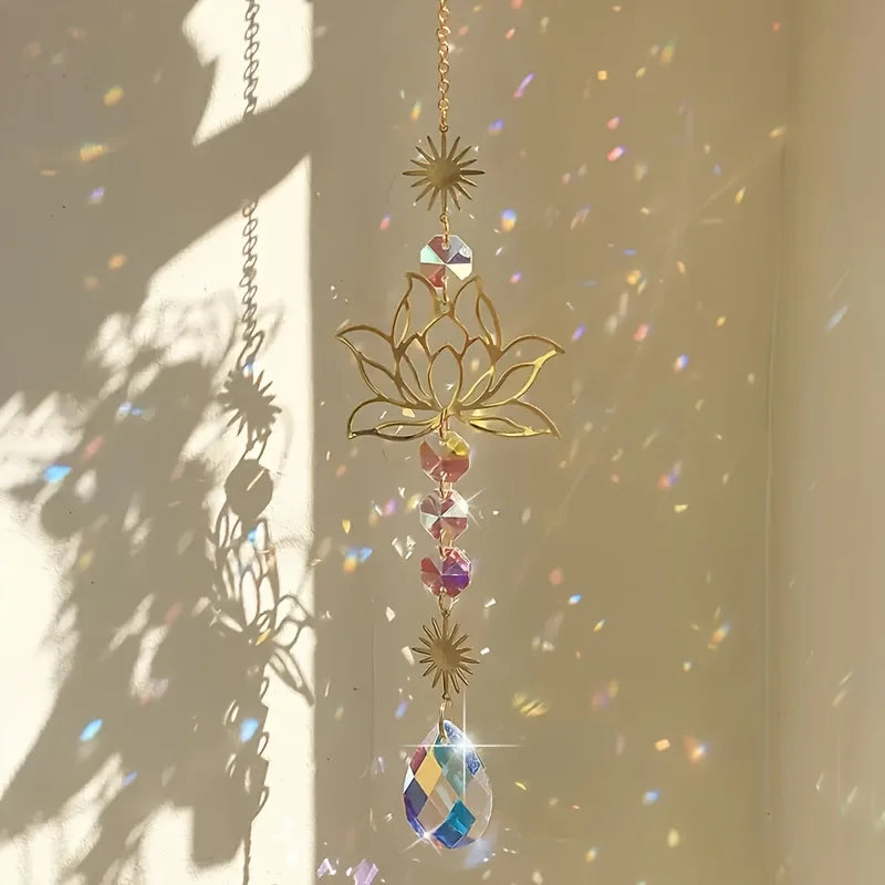 Lotus Flower Crystal Glass Suncatcher With Prism Beads Exquisite Gothic Home Decor For Crystal Collectors