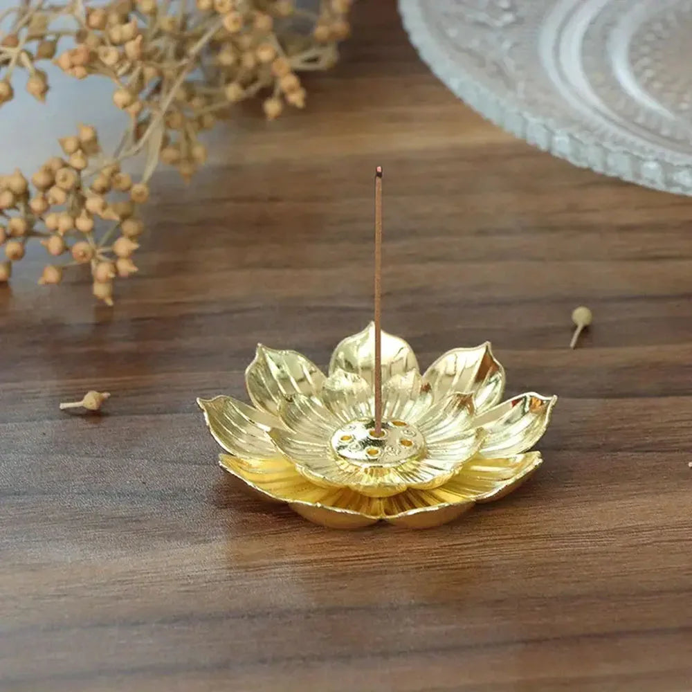Gold Metal Lotus Incense Burner For Sticks Incense Holder One Piece Elegant Home Decor Gift