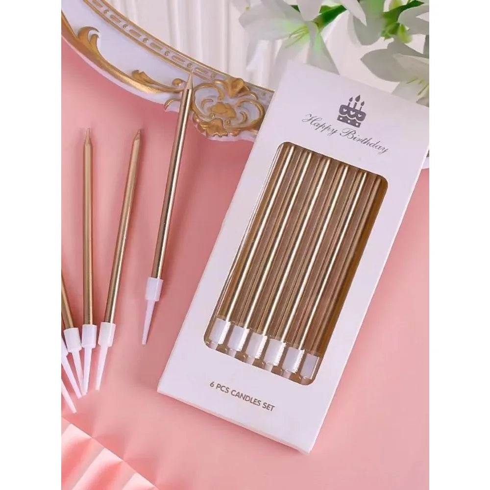 6 Pieces Metallic Candle Long Green Candle Birthday Candles with
