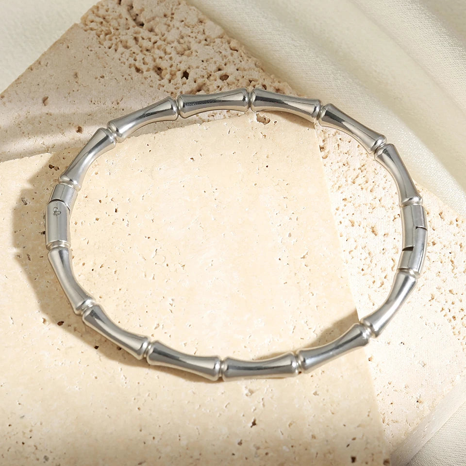 Fashion Smooth Ring Bamboo Shape Stainless Steel Bracelets For Women