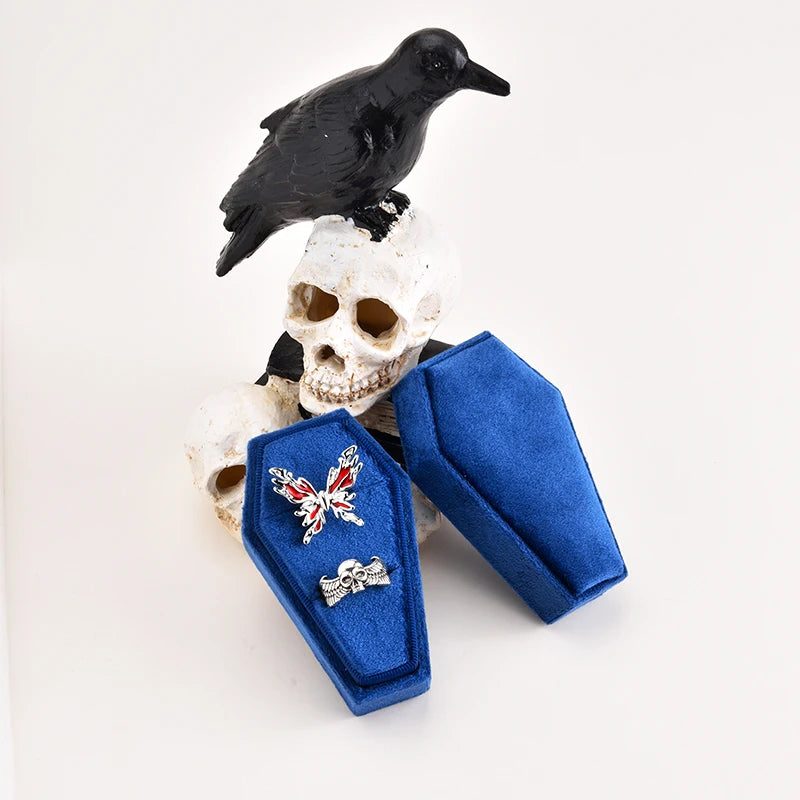 TAIMY Gothic Mini Coffin Ring Jewelry Box Detachable Lid Double Ring