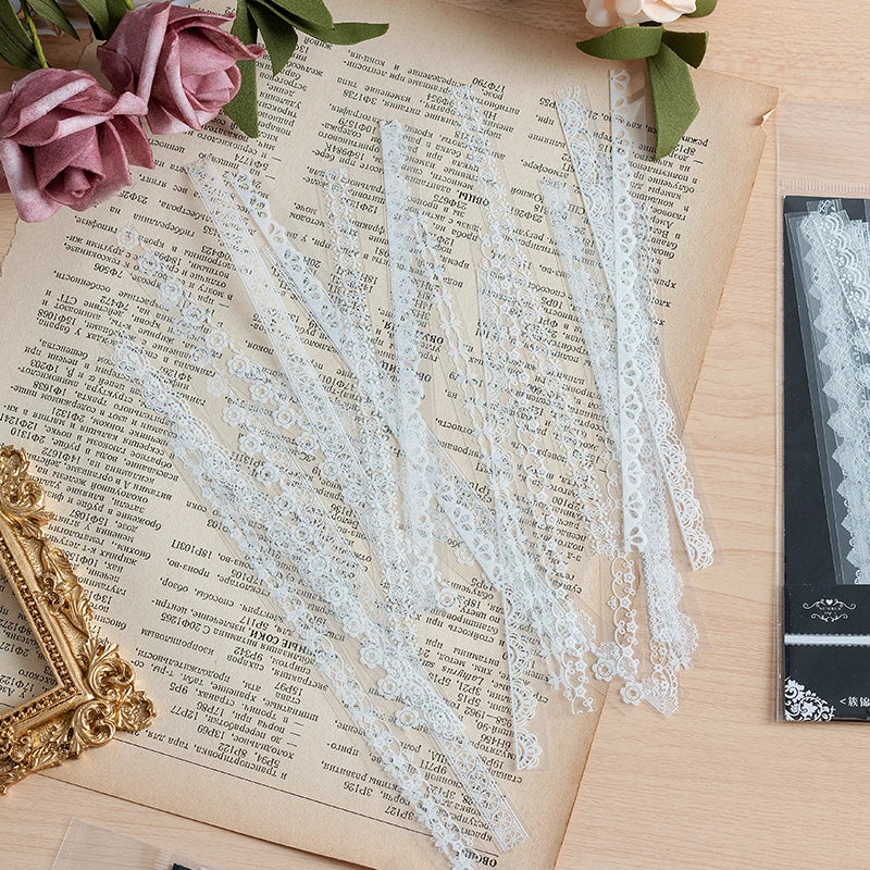 30 Pieces Retro Floral White Lace Stickers For Craft DIY Decoration Scrapbooking And Card Making