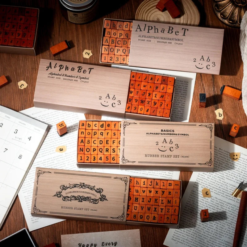 Journal GO 70pcs/set Wooden Rubber Alphabet Letter Number Stamp Set