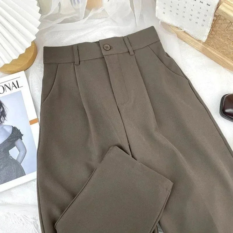 Fall Spring Black Suit Haren Pants Women Fashion Elastic High Waist