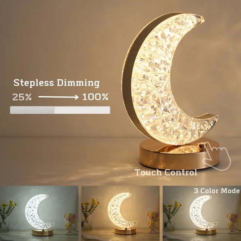 Rechargeable Touch Dimming Night Light Moon Star Gothic Acrylic Metal USB Dimmer White Nature Warm For Girls Room Decor