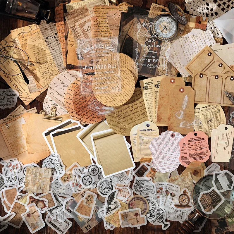 200 Pcs Vintage Stickers material Paper Scrapbooking Set Planner Hand