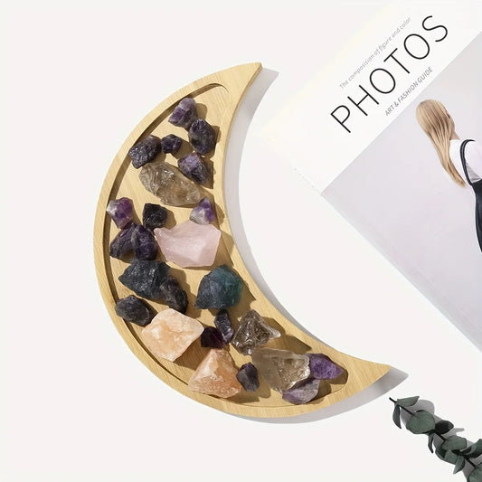 Moon Tray Crystal Holder Display Wooden Crystal Tray for Stones,