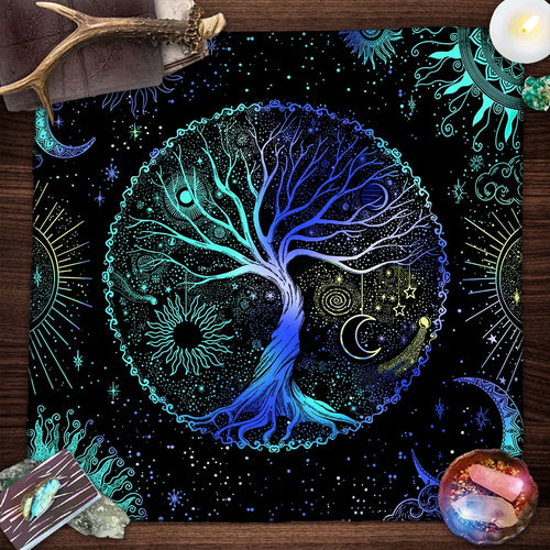 Tree Of Life Tarot Card Tablecloth Moon Phase Plants Table Cloth For