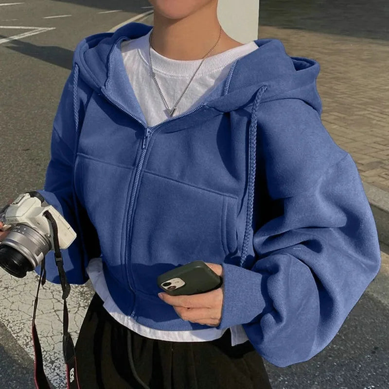 Fleece Lined Cropped Jacket For Spring And Autumn Versatile Slim Fit Outerwear Cozy Warmth