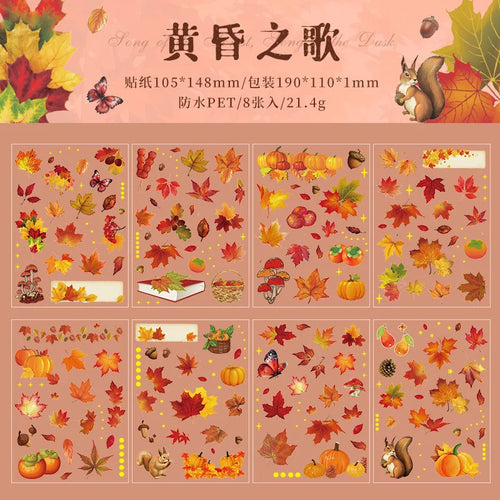 Vintage Autumn Leaves Stickers 8 Sheets Set Enchanting Gothic Decorative Craft for Scrapbookers