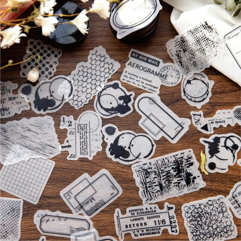 Yoofun 40pcs Retro Black and White Stickers DIY Label Creative Half