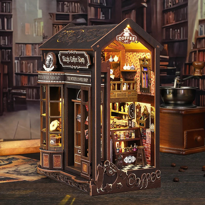 DIY Book Nook Kit Mini 3D Wooden Bookshelf Set Doll House Bookshelf