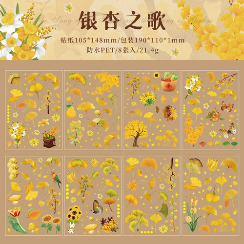 Vintage Mystic Plant Flowers Leaf PET Stickers 8pcs Pack Waterproof Scrapbooking Decor DIY Handbag Crafters 4 Styles